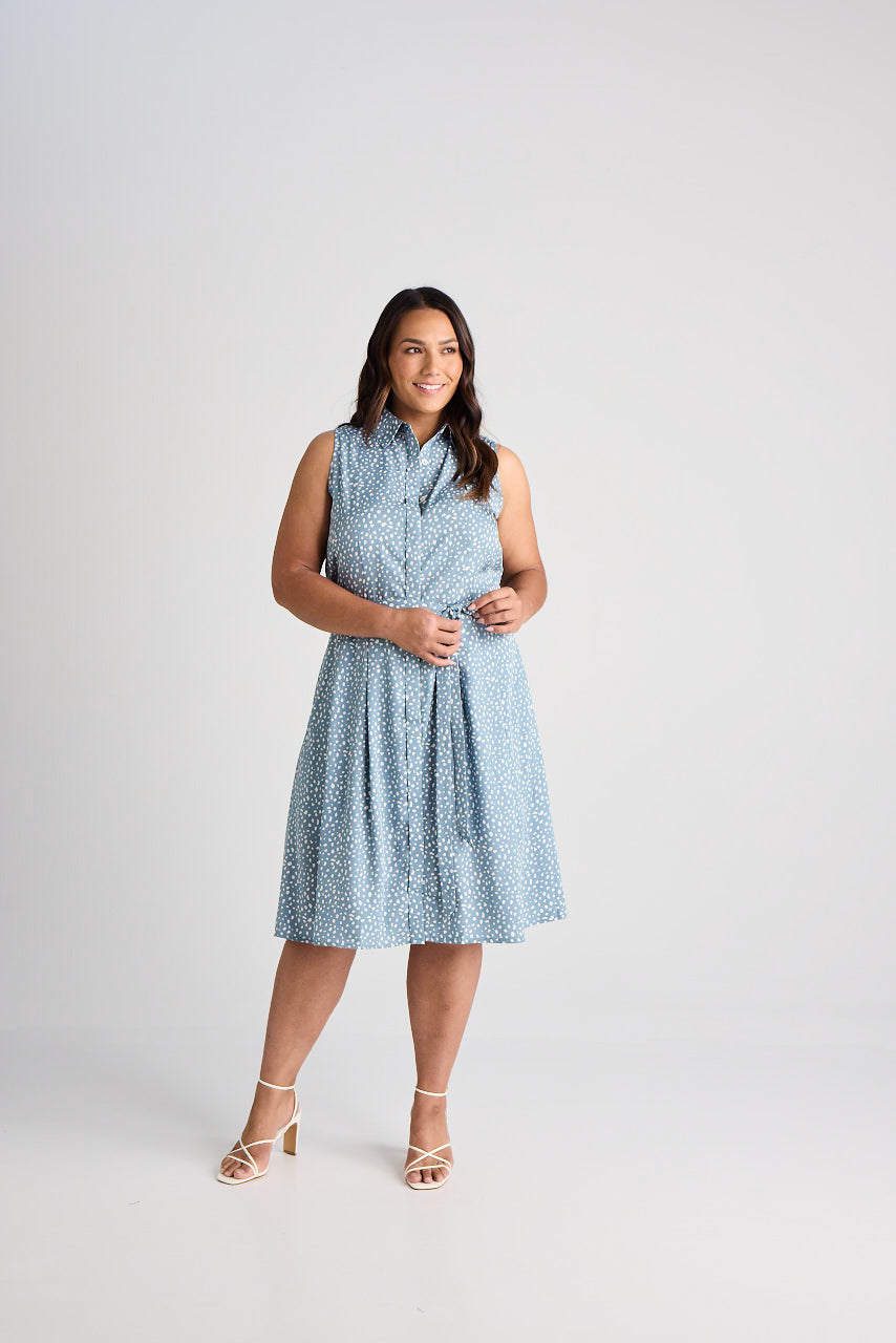 Lilli - Dress - Knee-Length - Blue & White - Silk