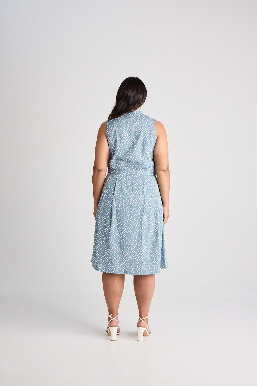 Lilli - Dress - Knee-Length - Blue & White - Silk