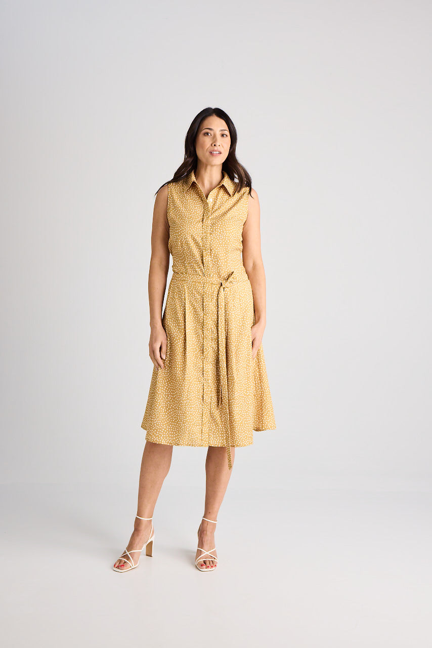Lilli - Dress - Knee-Length - Yellow & White - Silk