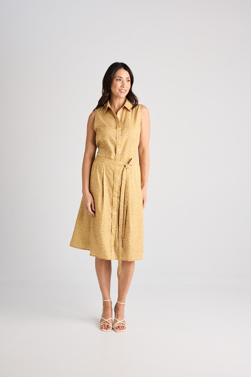 Lilli - Dress - Knee-Length - Yellow & White - Silk