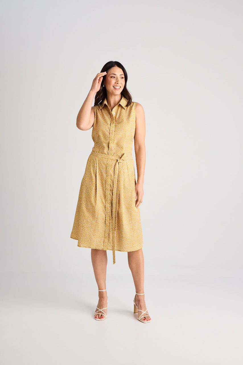 Lilli - Dress - Knee-Length - Yellow & White - Silk