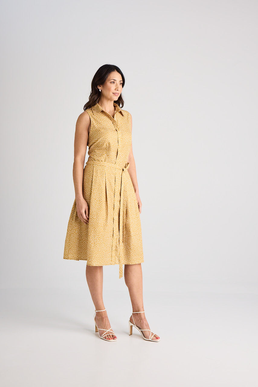 Lilli - Dress - Knee-Length - Yellow & White - Silk
