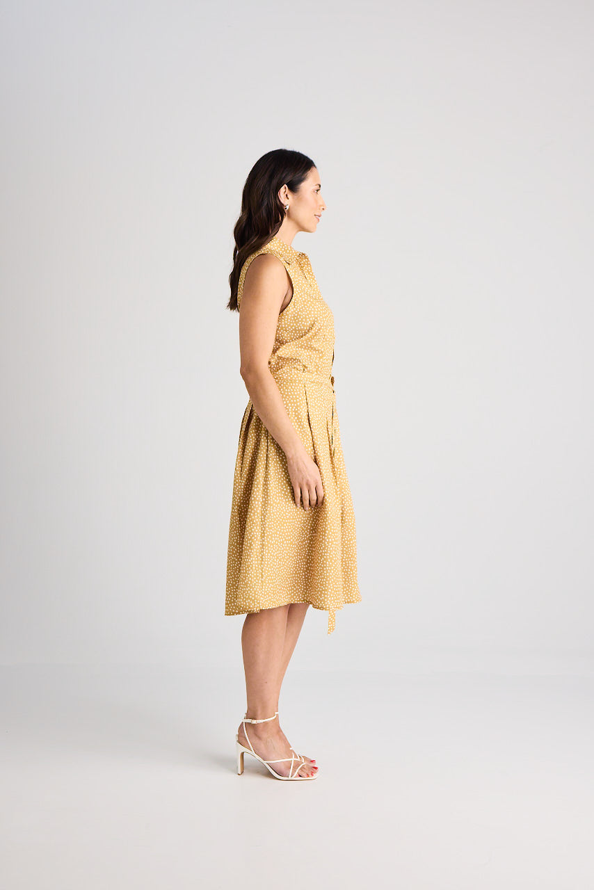 Lilli - Dress - Knee-Length - Yellow & White - Silk