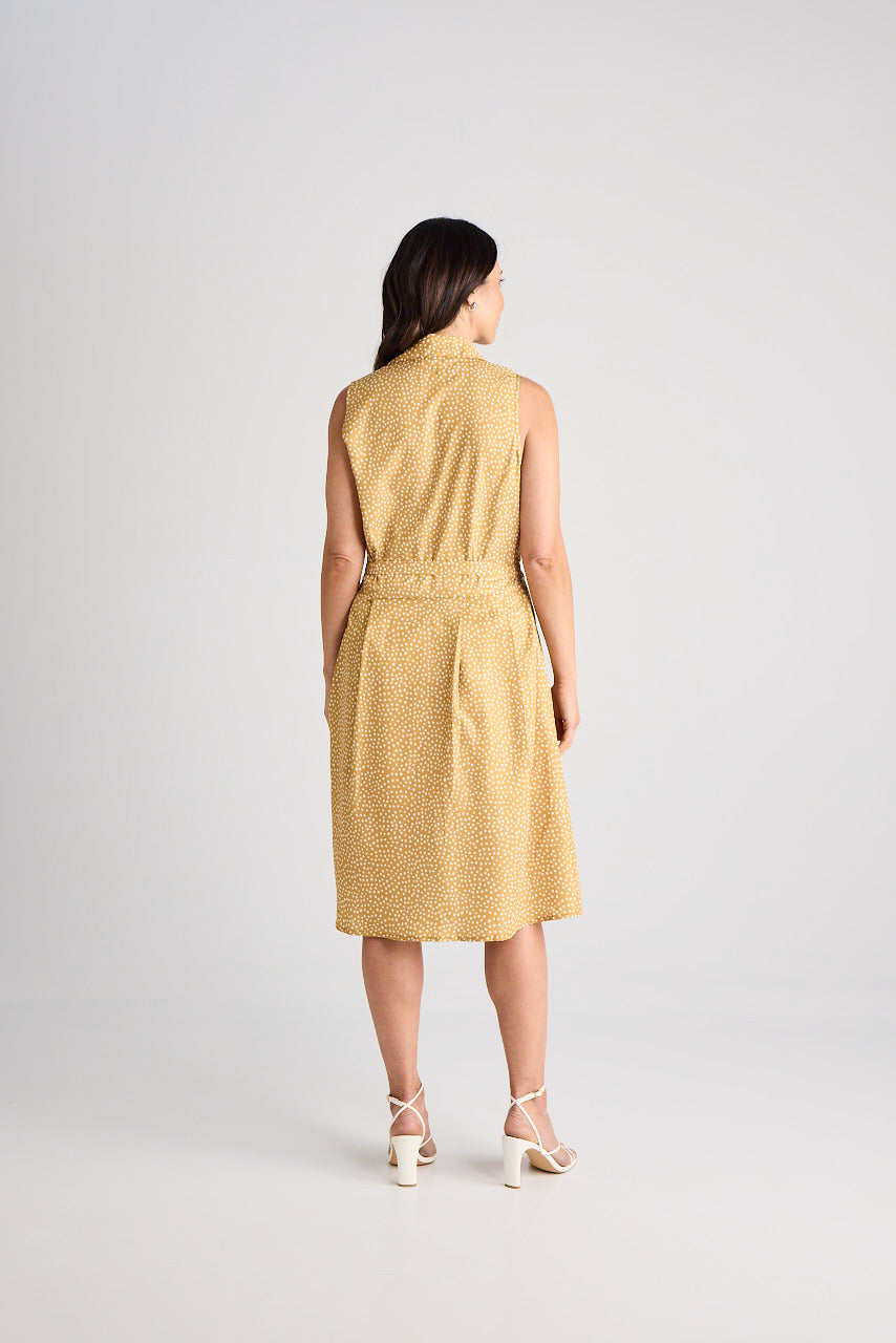 Lilli - Dress - Knee-Length - Yellow & White - Silk