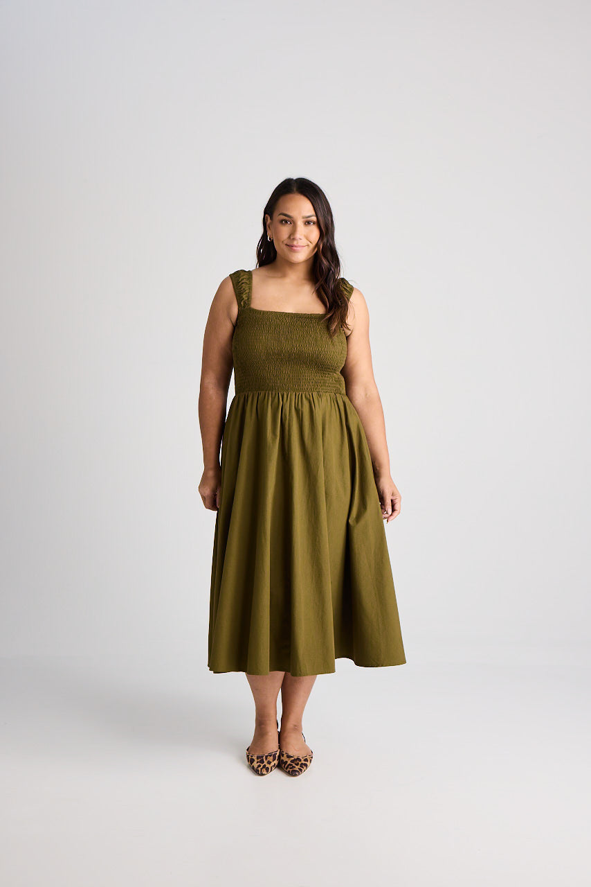 Jamie - Dress - Midi - Olive