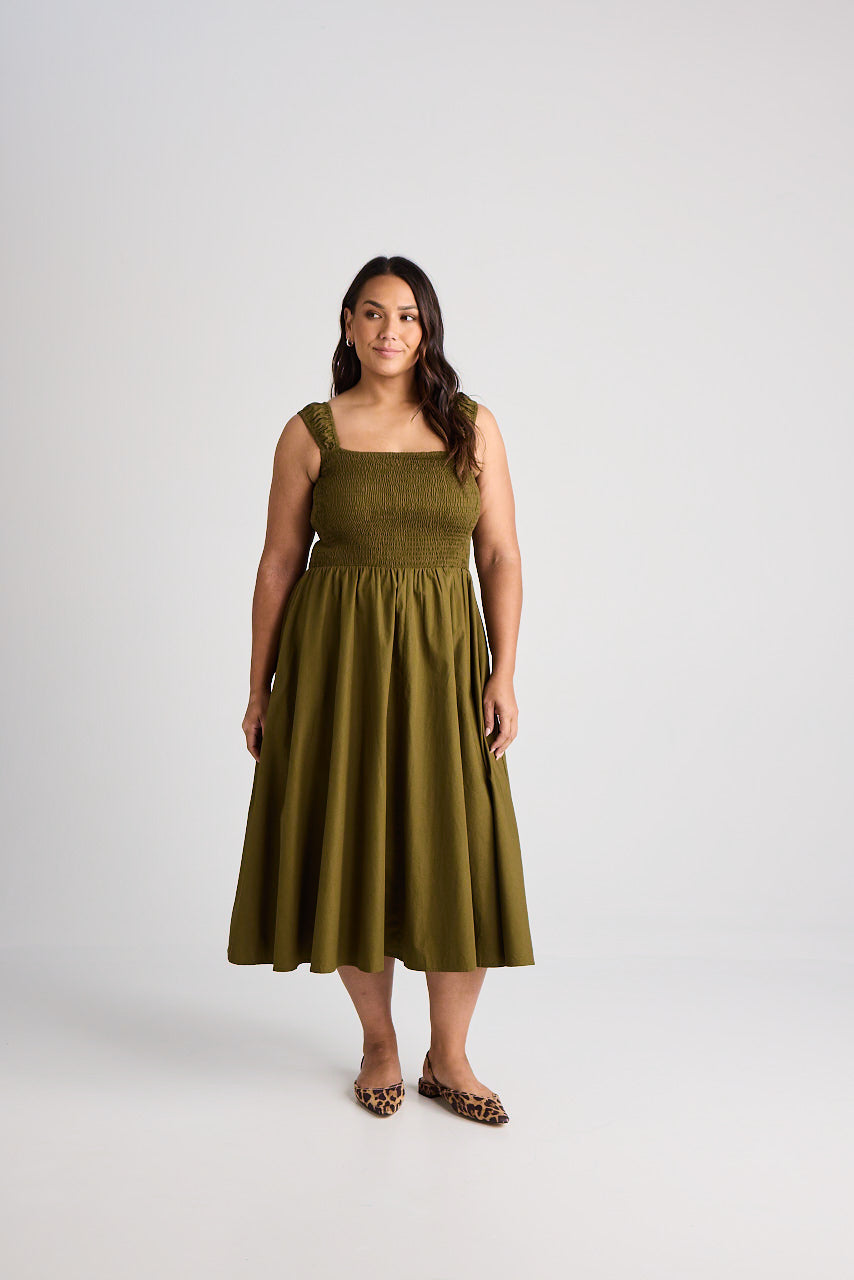 Jamie - Dress - Midi - Olive