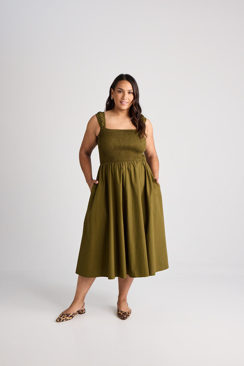 Jamie - Dress - Midi - Olive