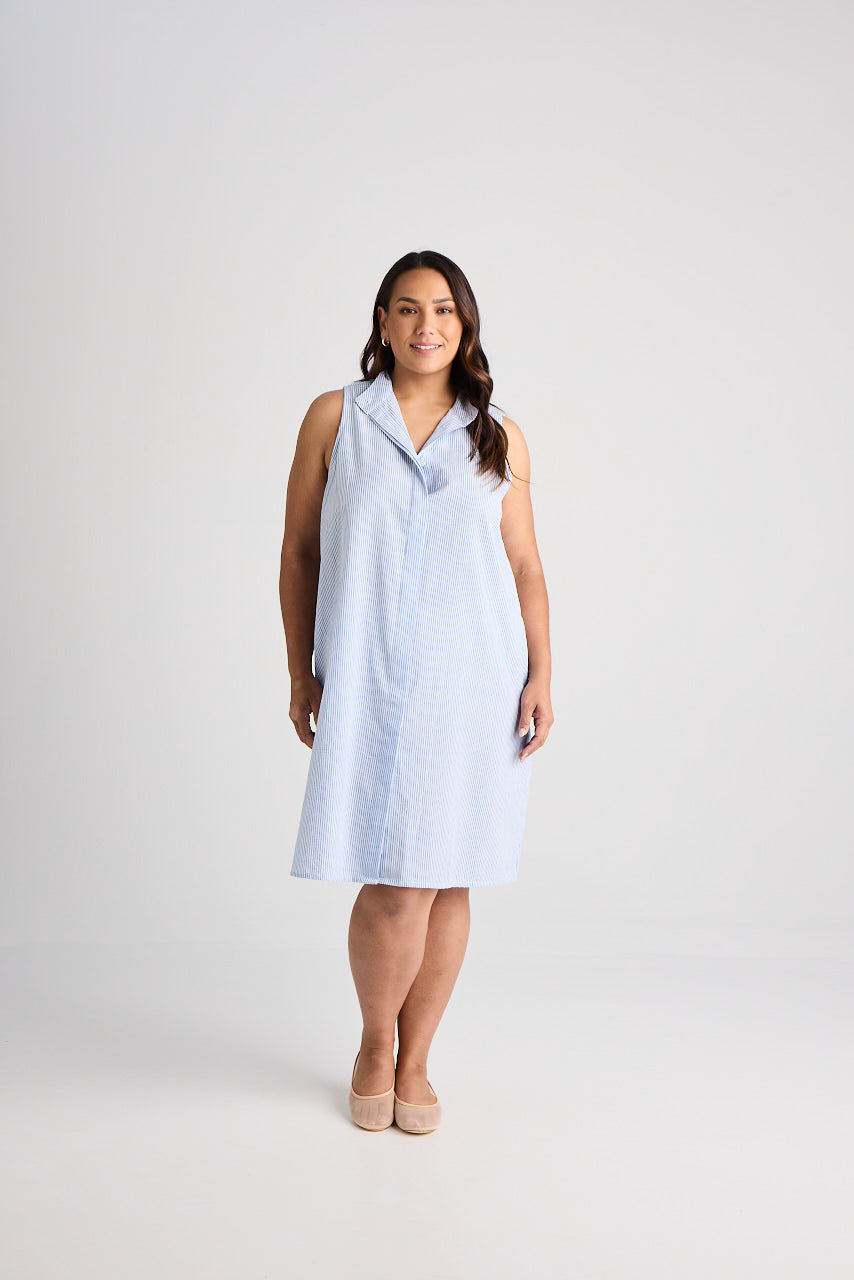 Sophie - Dress - Knee-Length - Blue & White Stripe