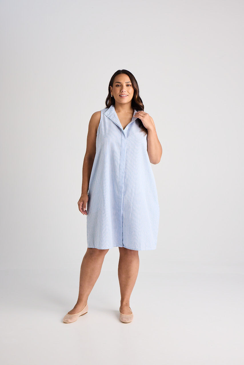 Sophie - Dress - Knee-Length - Blue & White Stripe
