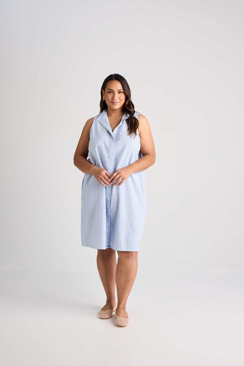 Sophie - Dress - Knee-Length - Blue & White Stripe