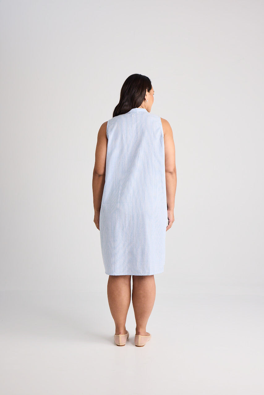 Sophie - Dress - Knee-Length - Blue & White Stripe