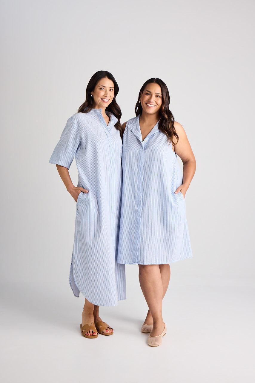 Sophie - Dress - Knee-Length - Blue & White Stripe