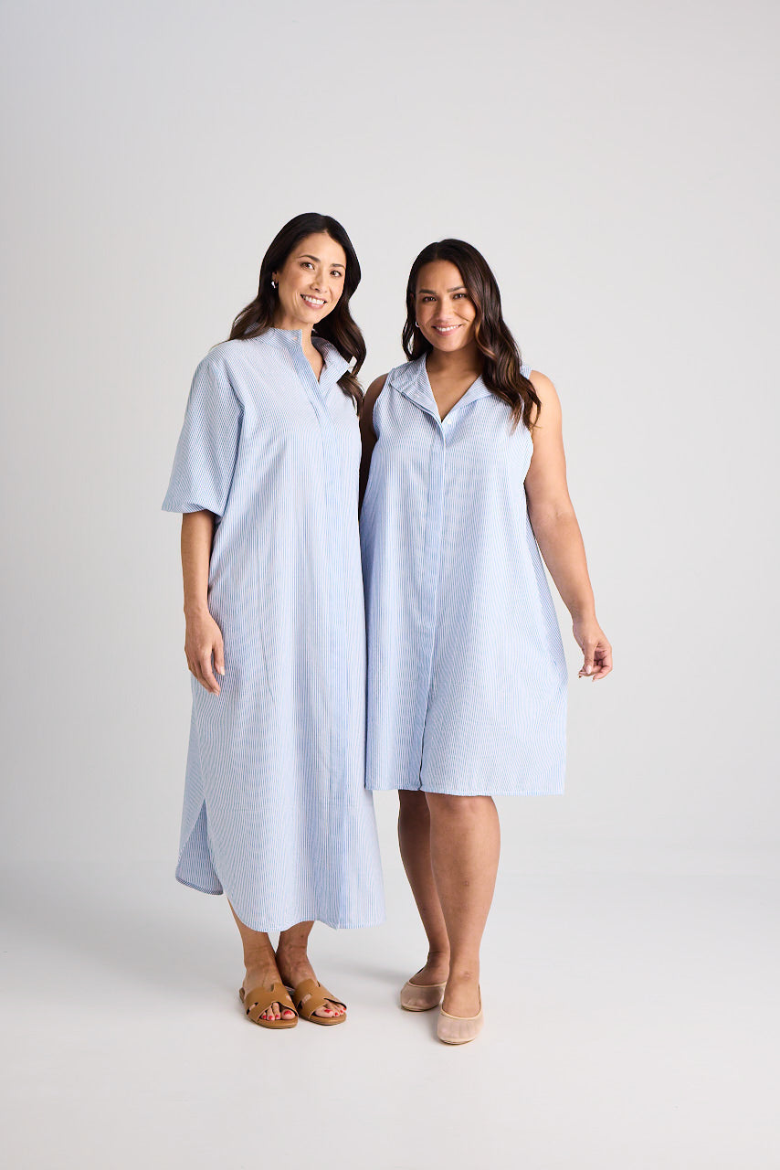Sophie - Dress - Long - Blue & White Stripe