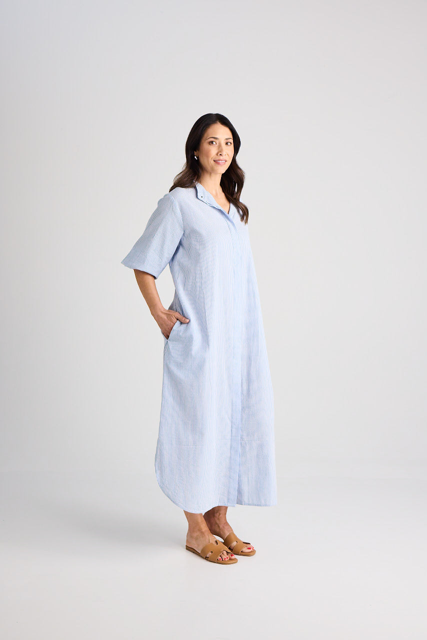 Sophie - Dress - Long - Blue & White Stripe
