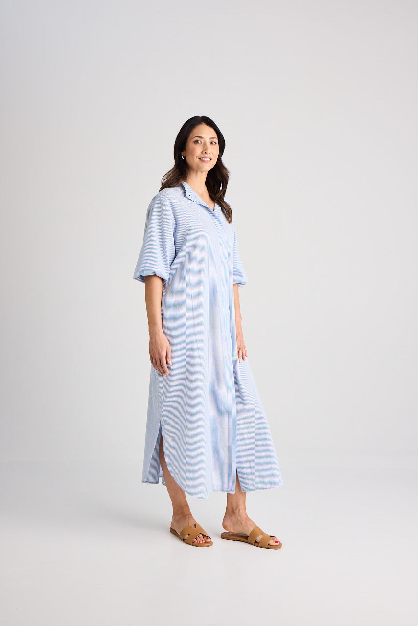 Sophie - Dress - Long - Blue & White Stripe