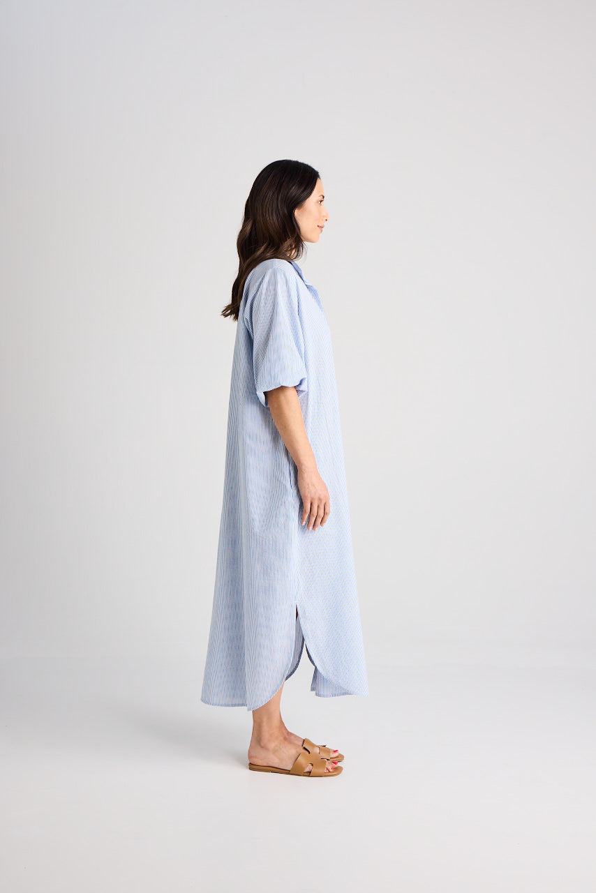Sophie - Dress - Long - Blue & White Stripe