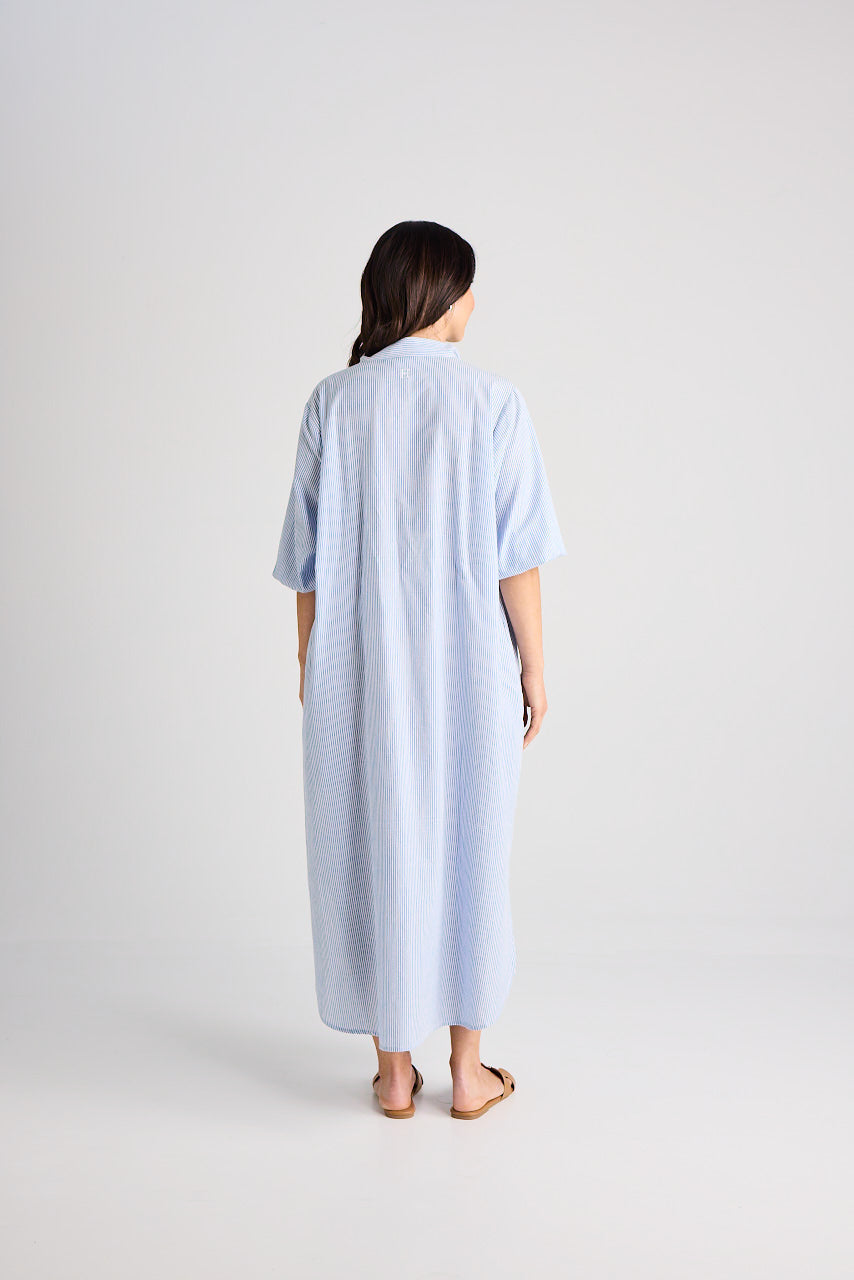 Sophie - Dress - Long - Blue & White Stripe