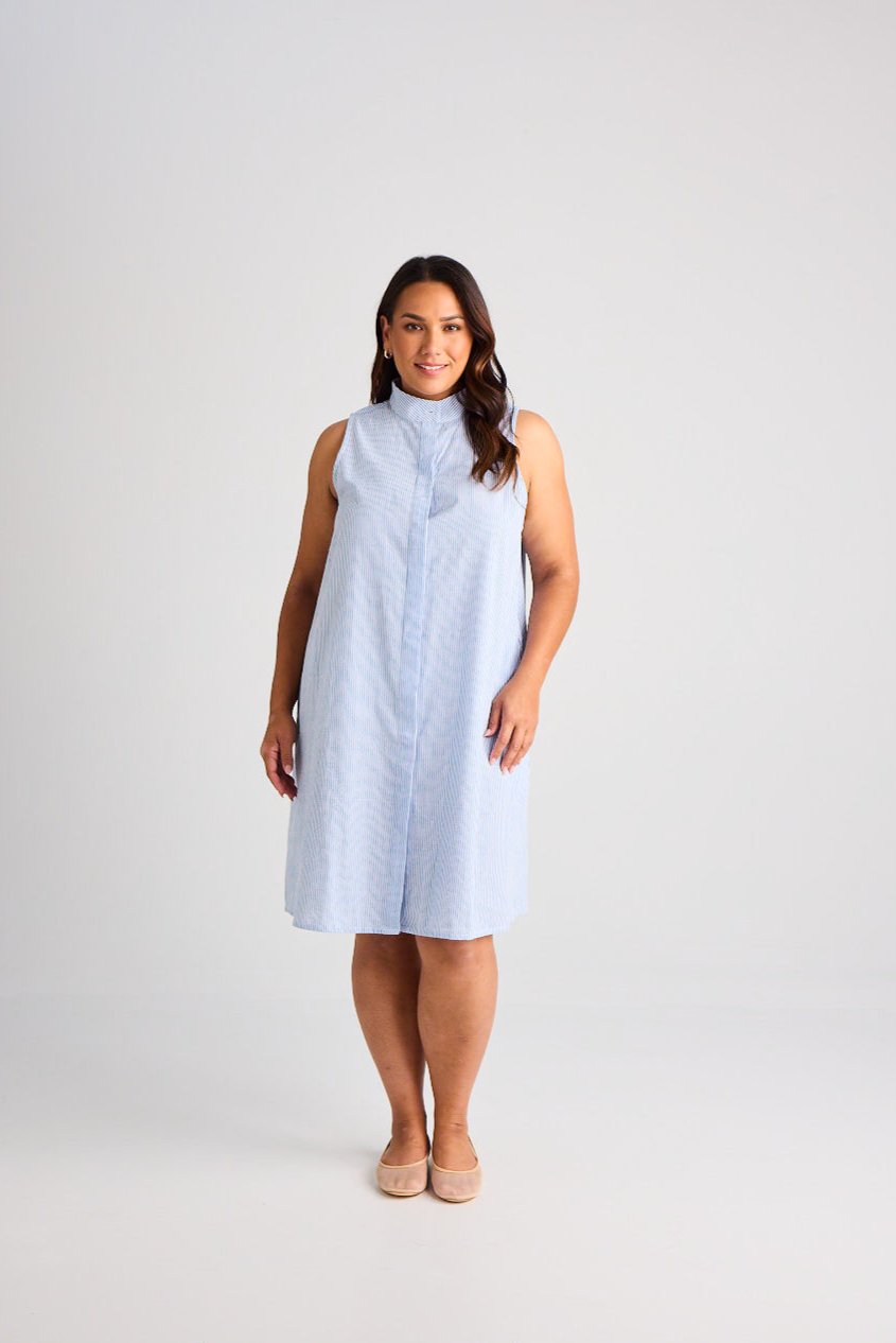 Sophie - Dress - Knee-Length - Blue & White Stripe