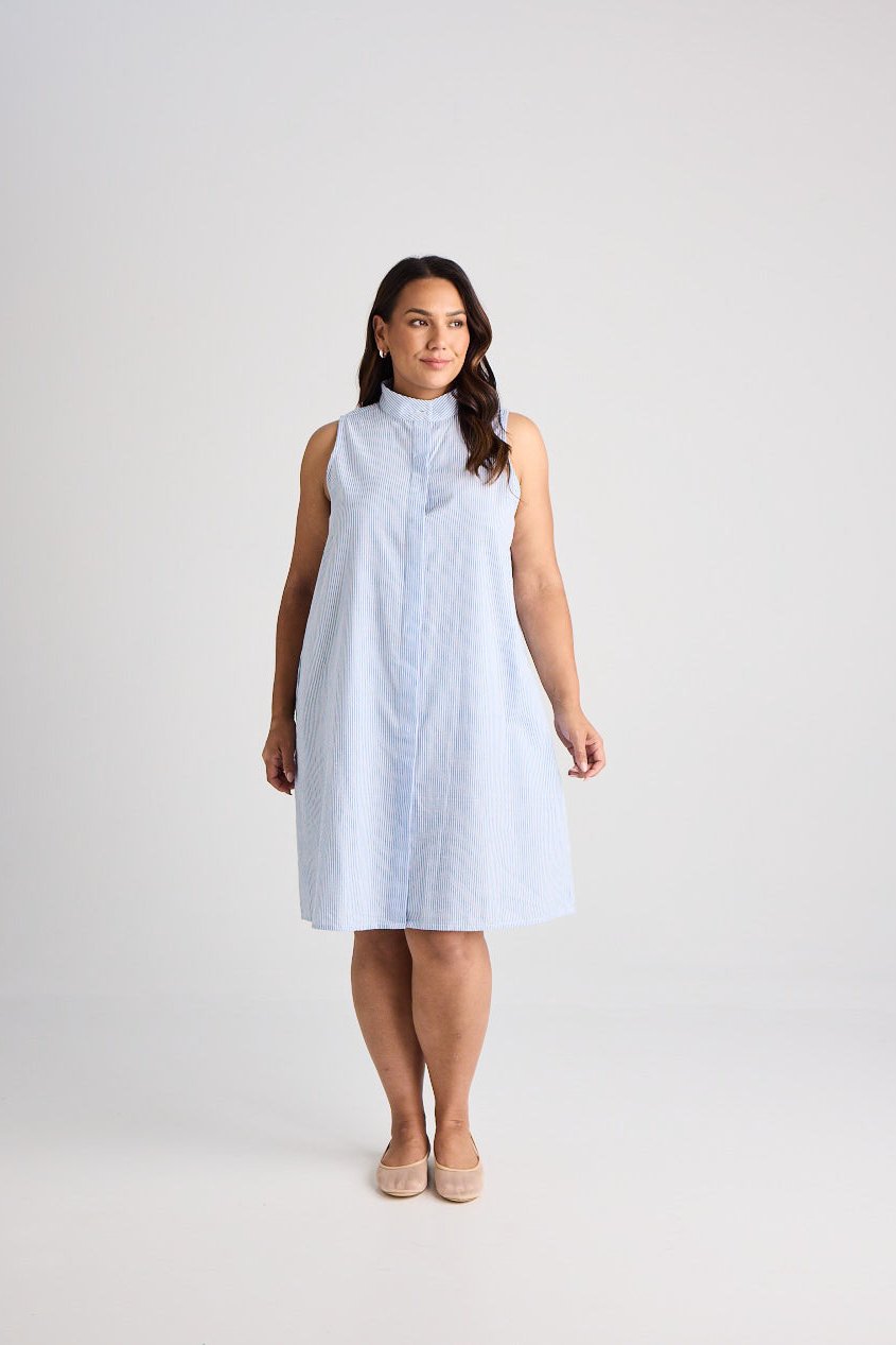 Sophie - Dress - Knee-Length - Blue & White Stripe