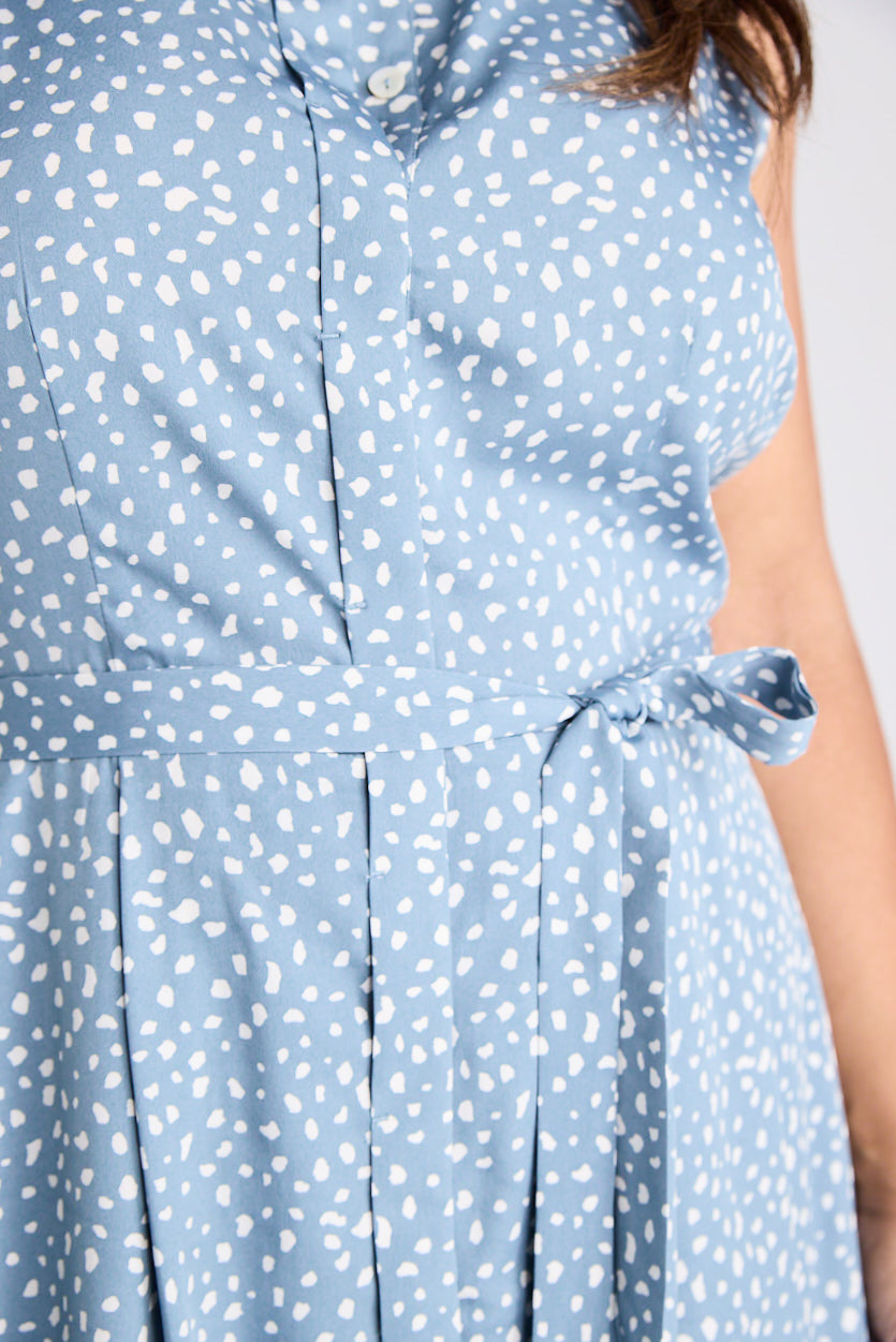 Lilli - Dress - Knee-Length - Blue & White - Silk