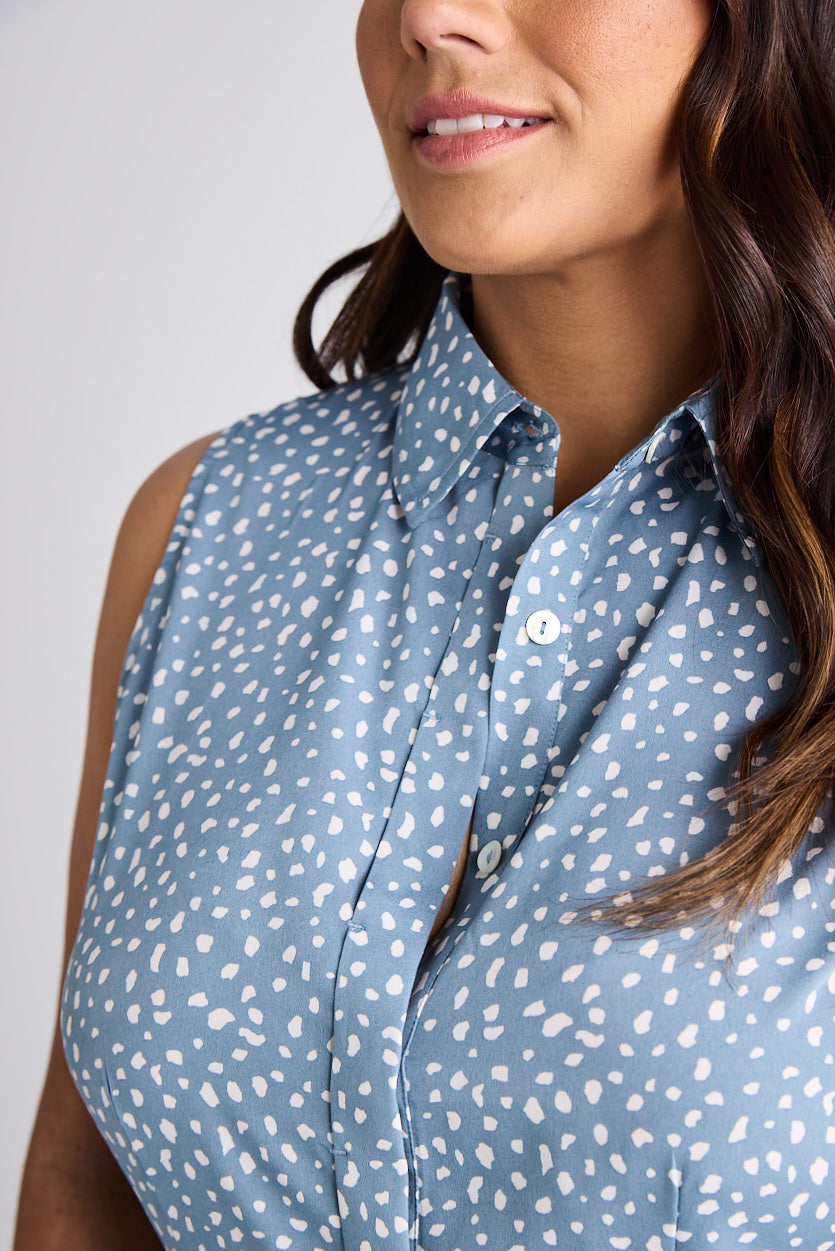 Lilli - Dress - Knee-Length - Blue & White - Silk