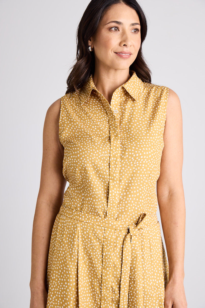 Lilli - Dress - Knee-Length - Yellow & White - Silk