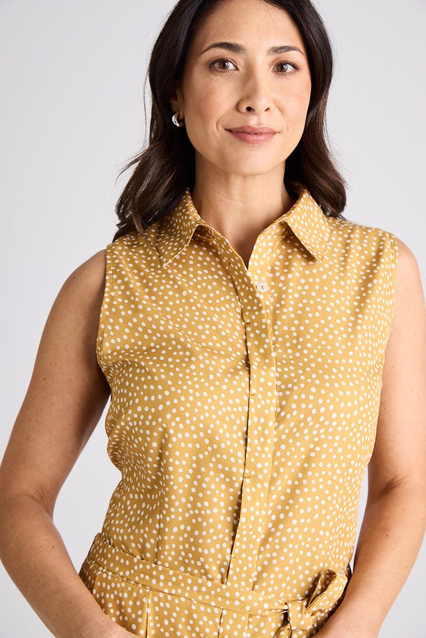 Lilli - Dress - Knee-Length - Yellow & White - Silk