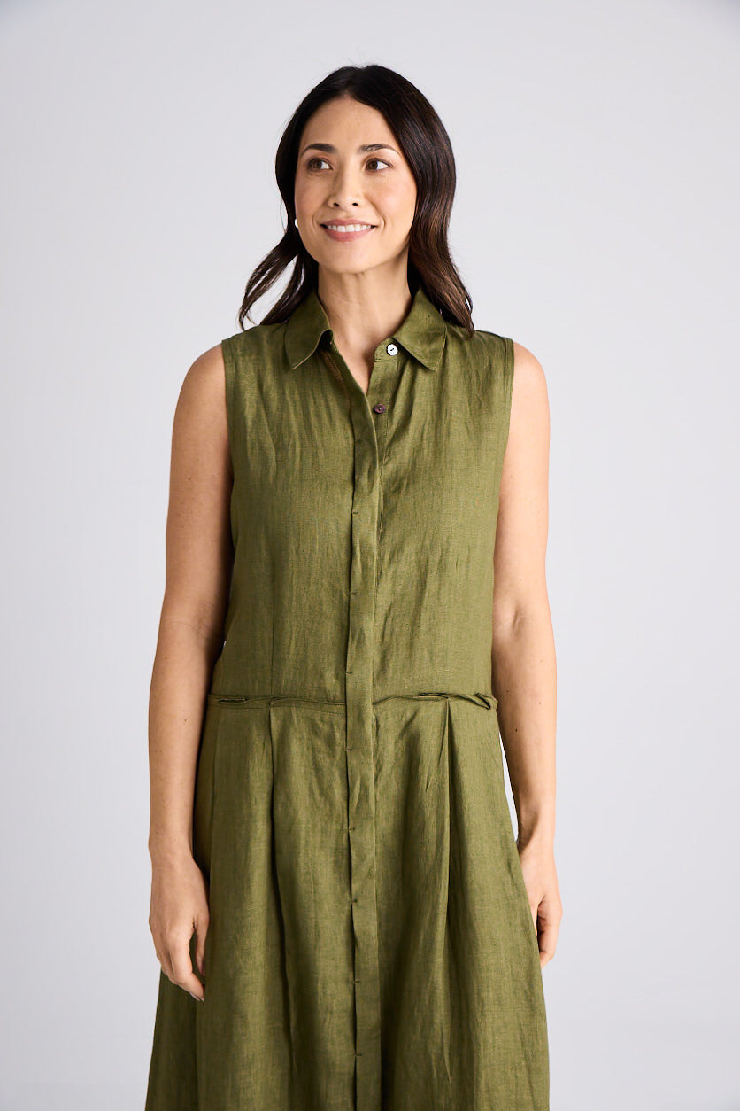 Lilli - Dress - Long - Olive - Linen
