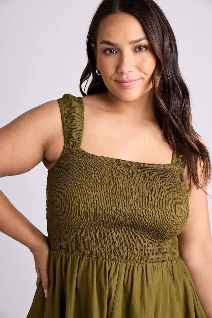 Jamie - Dress - Midi - Olive
