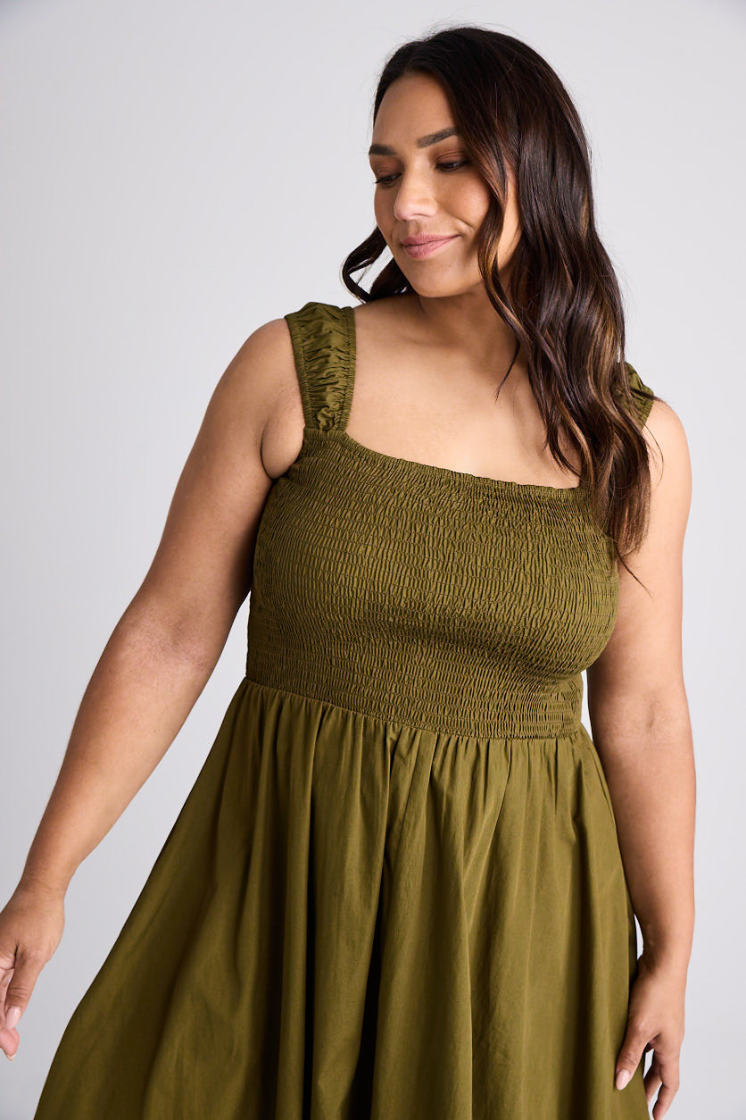 Jamie - Dress - Midi - Olive