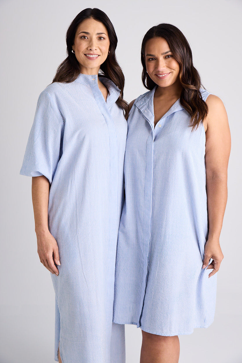 Sophie - Dress - Long - Blue & White Stripe