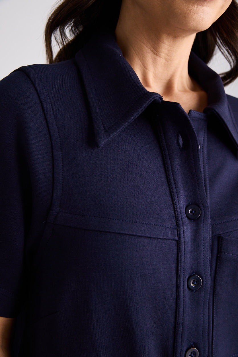 Jacqui knee-length cotton jersey dress in navy — view 2