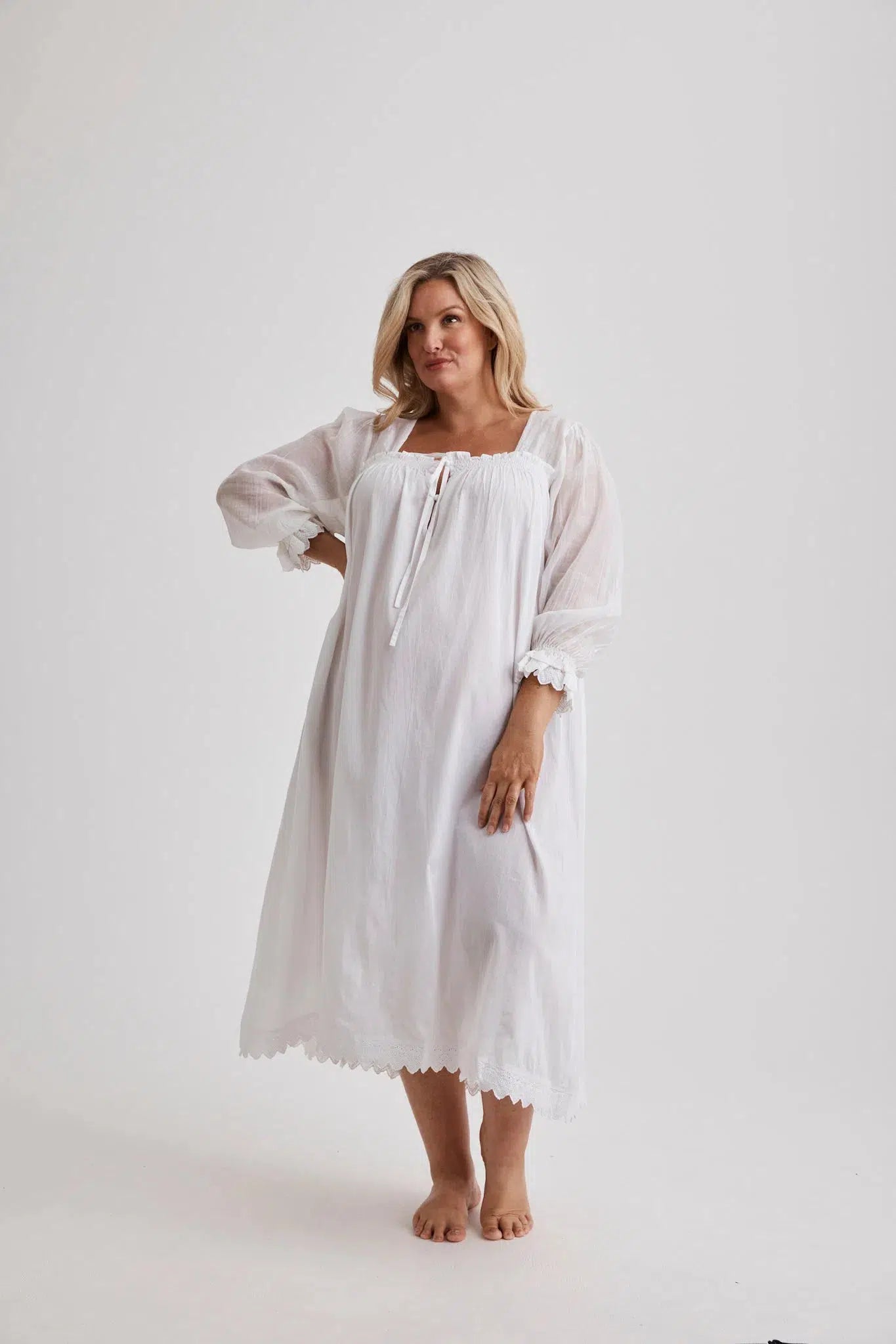 Barbara - Nightgown - Long - White-Nightdress | XS- | Hank & Hera