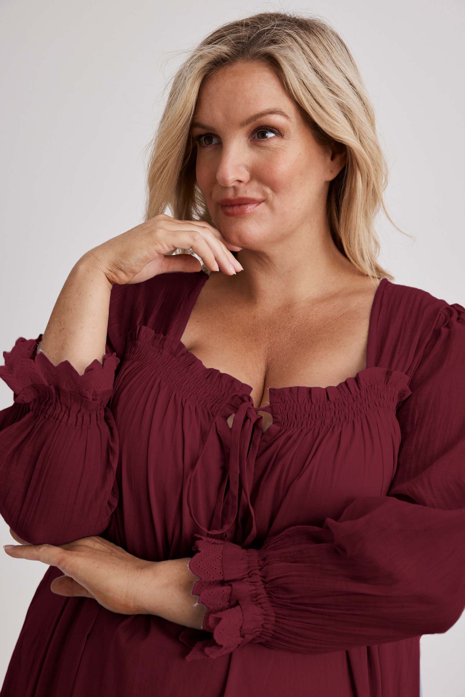 Barbara - Nightgown - Long - Burgundy