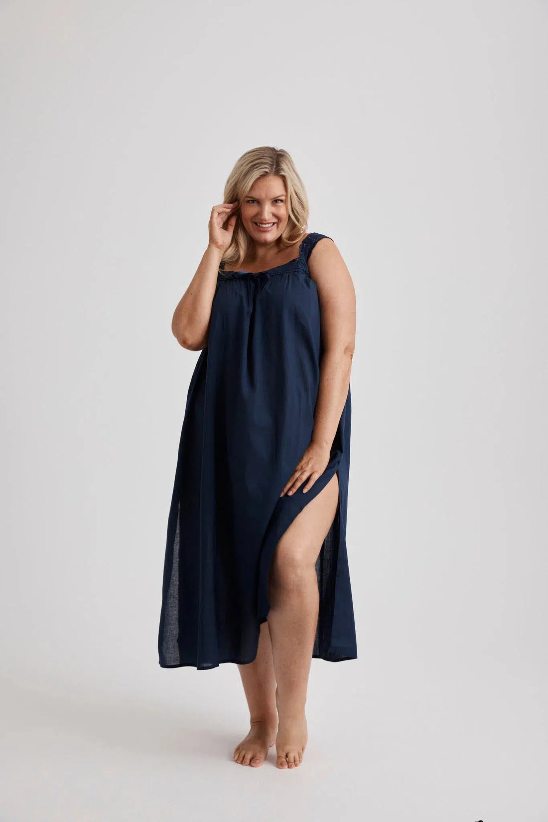 Deborah - Nightie - Mid Length - Navy-Nightie | XS- | Hank & Hera