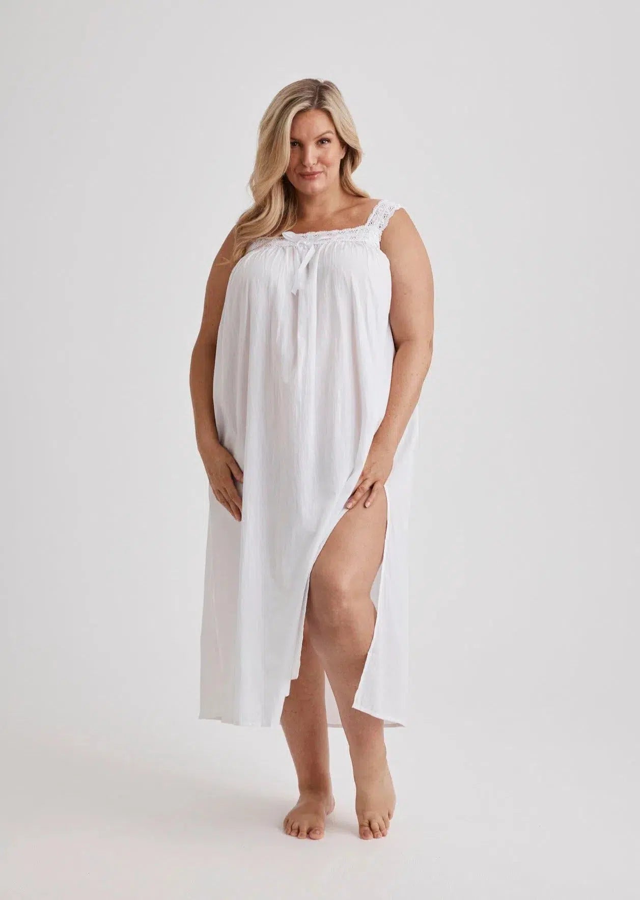 Deborah - Nightie - Mid Length - White-Nightie | XS- | Hank & Hera