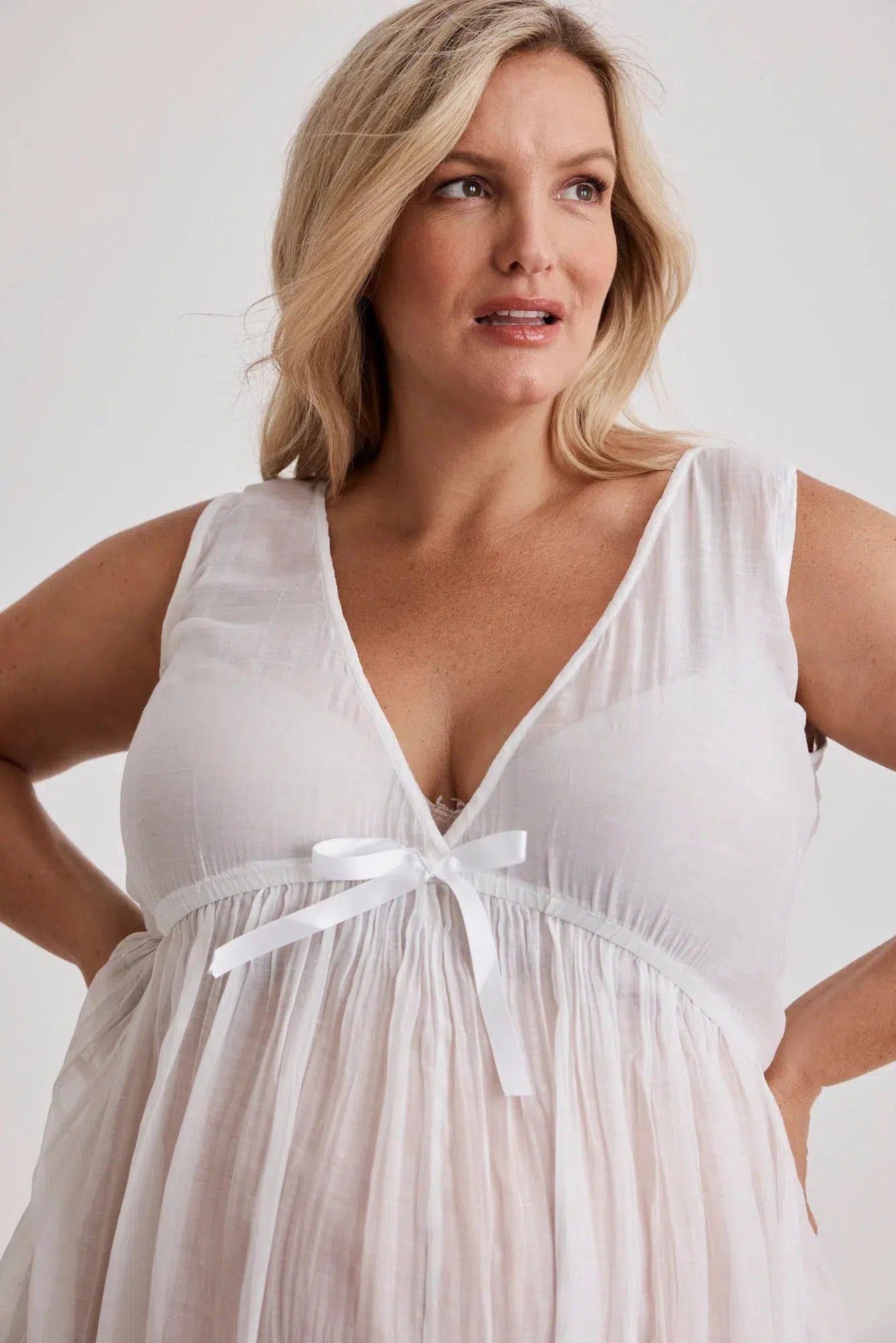 Elizabeth - Nightie - Short - Cotton&Silk - White-Nightie | XS- | Hank & Hera