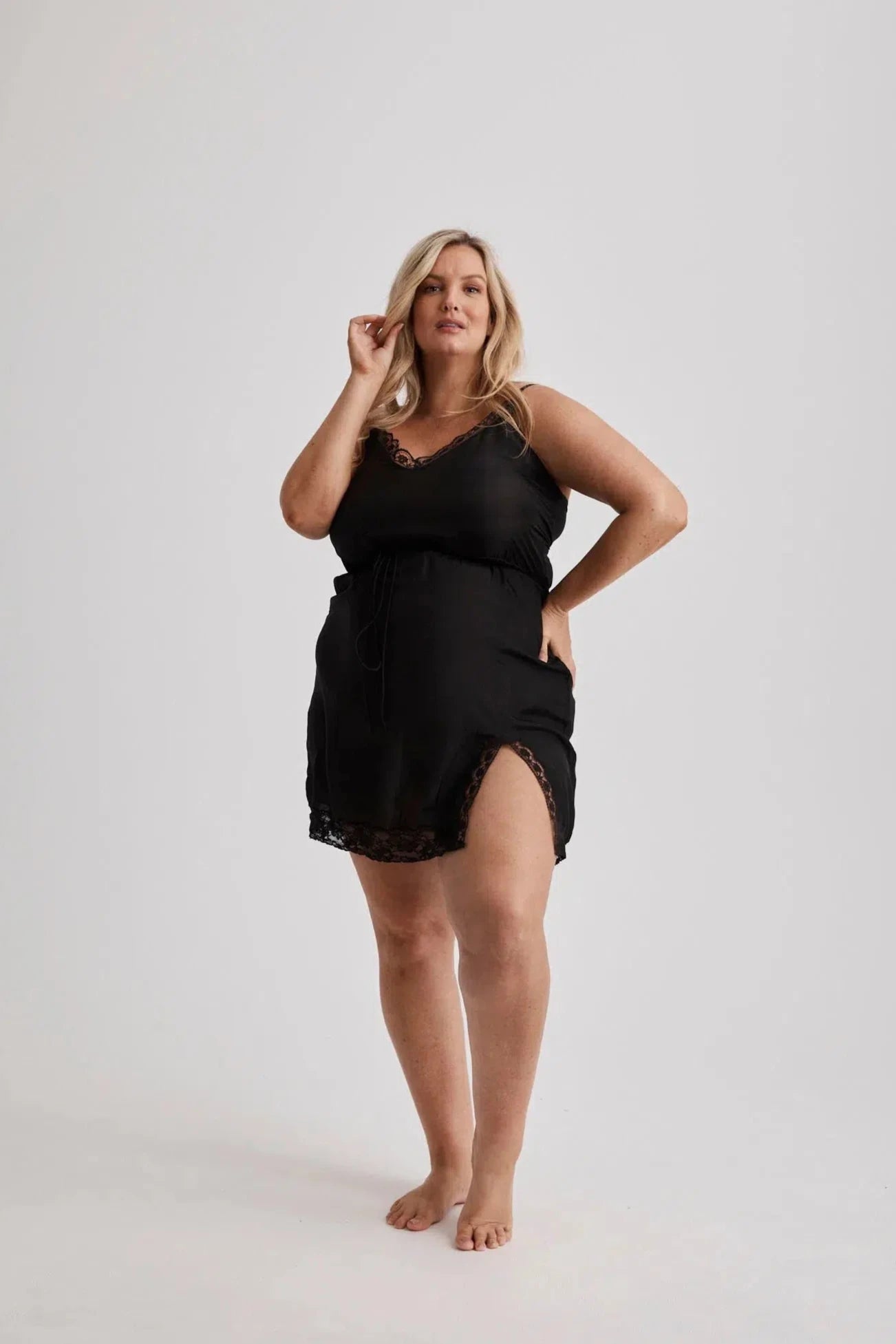 Fiona - Nightie - Short - Silk - Black-Nightie | XS- | Hank & Hera