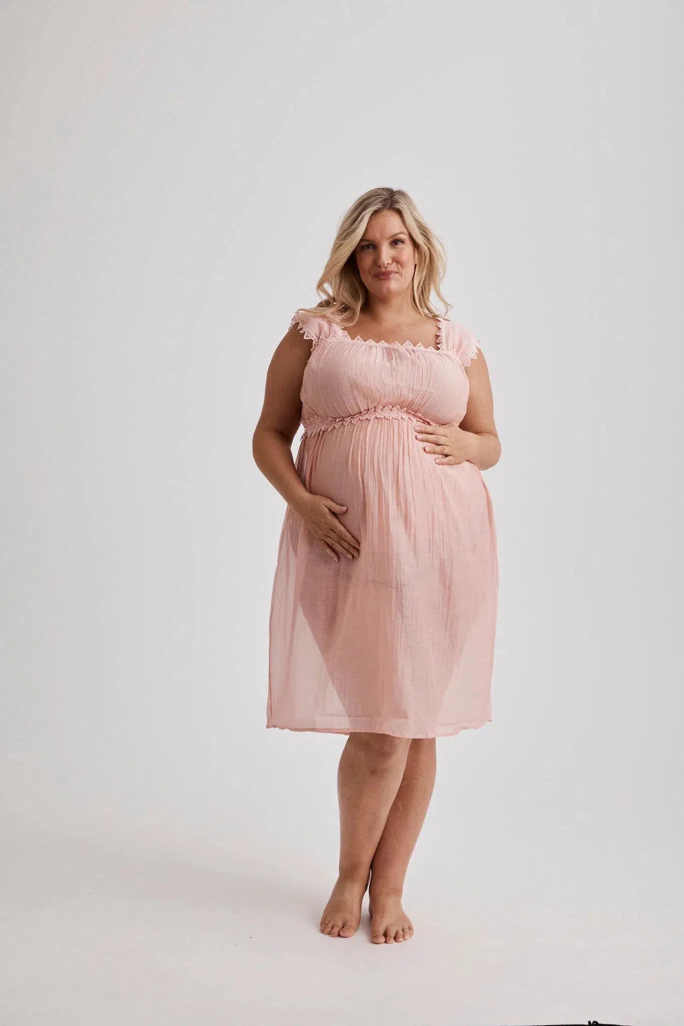 Grace - Nightgown - Knee Length - Pink-Nightdress | XS- | Hank & Hera