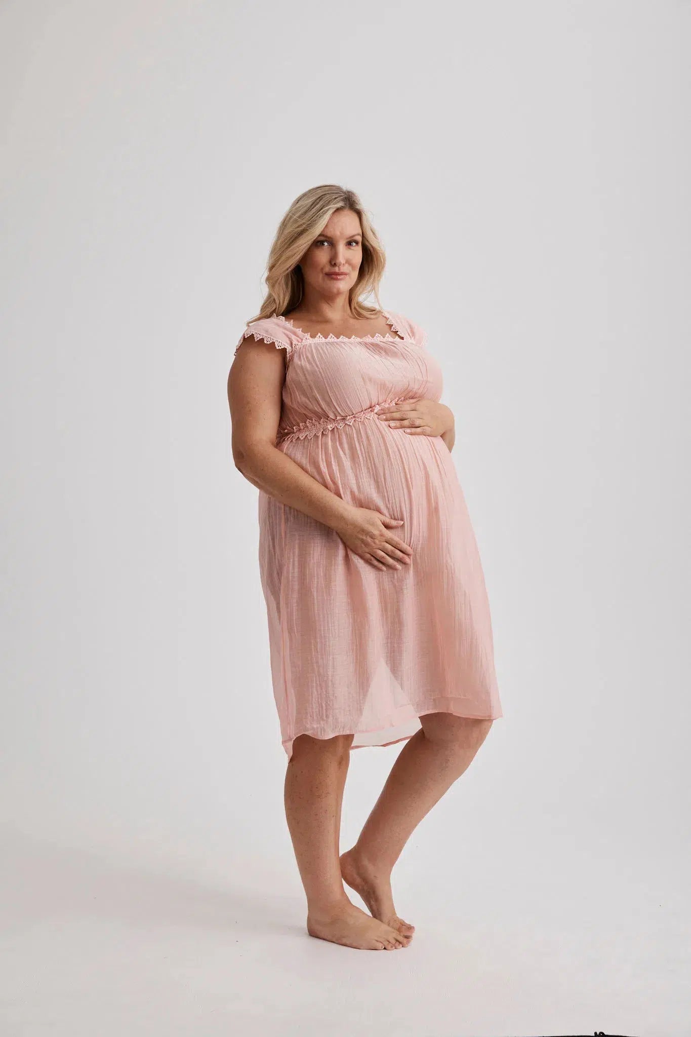 Grace - Nightgown - Knee Length - Pink-Nightdress | XS- | Hank & Hera
