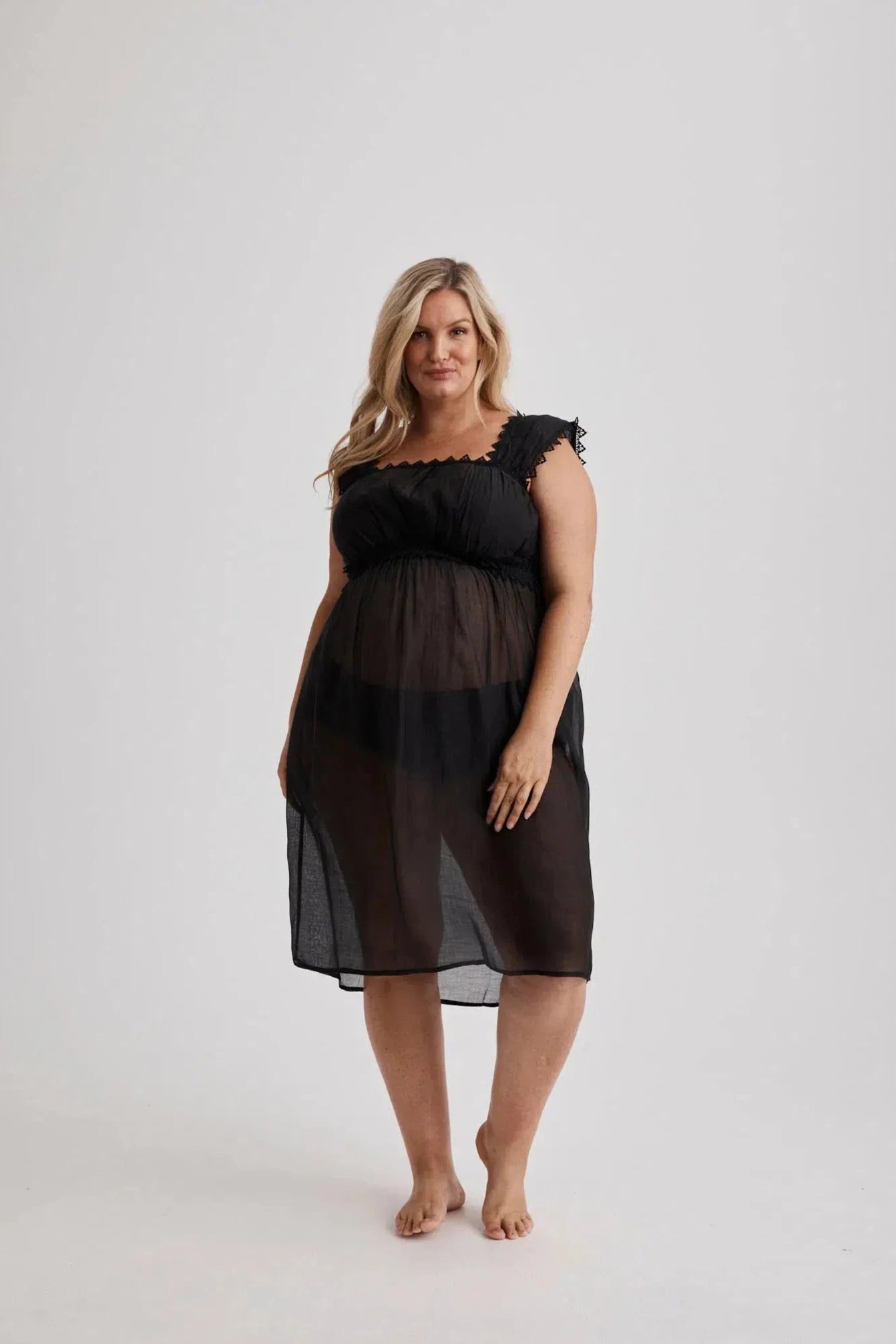 Grace - Nightgown - Knee length - Cotton Silk - Black-Nightdress | XS- | Hank & Hera