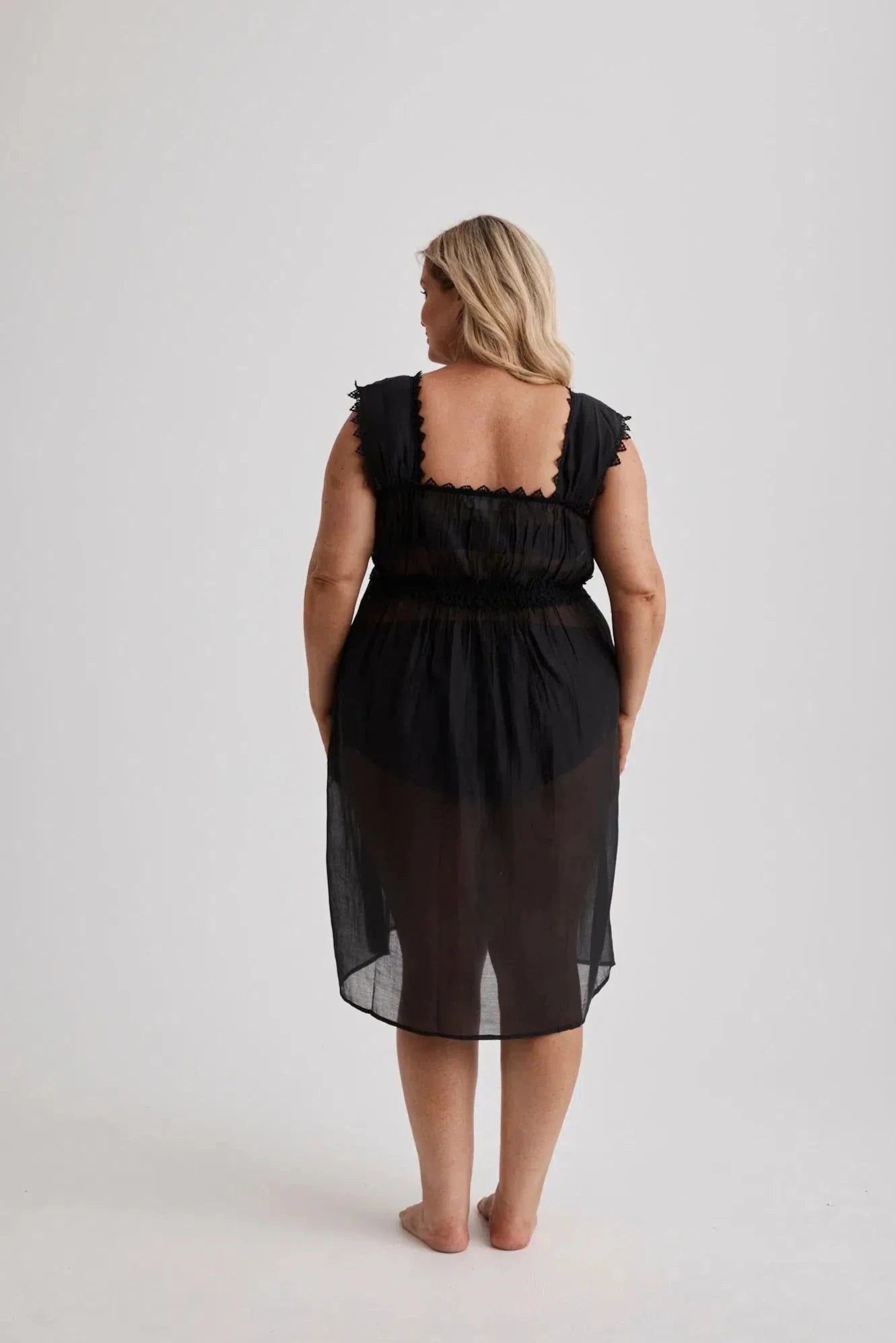 Grace - Nightgown - Knee length - Cotton Silk - Black-Nightdress | XS- | Hank & Hera