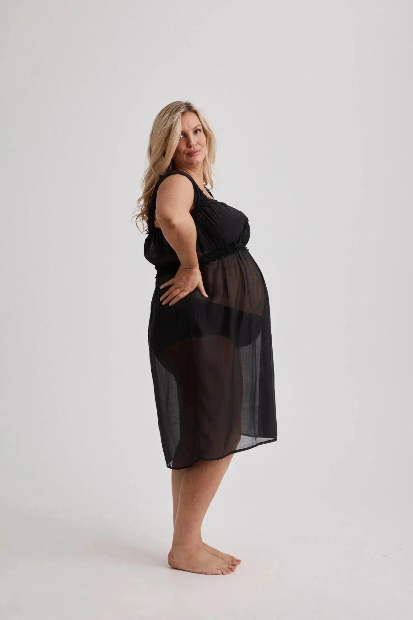Grace - Nightgown - Knee length - Cotton Silk - Black-Nightdress | XS- | Hank & Hera