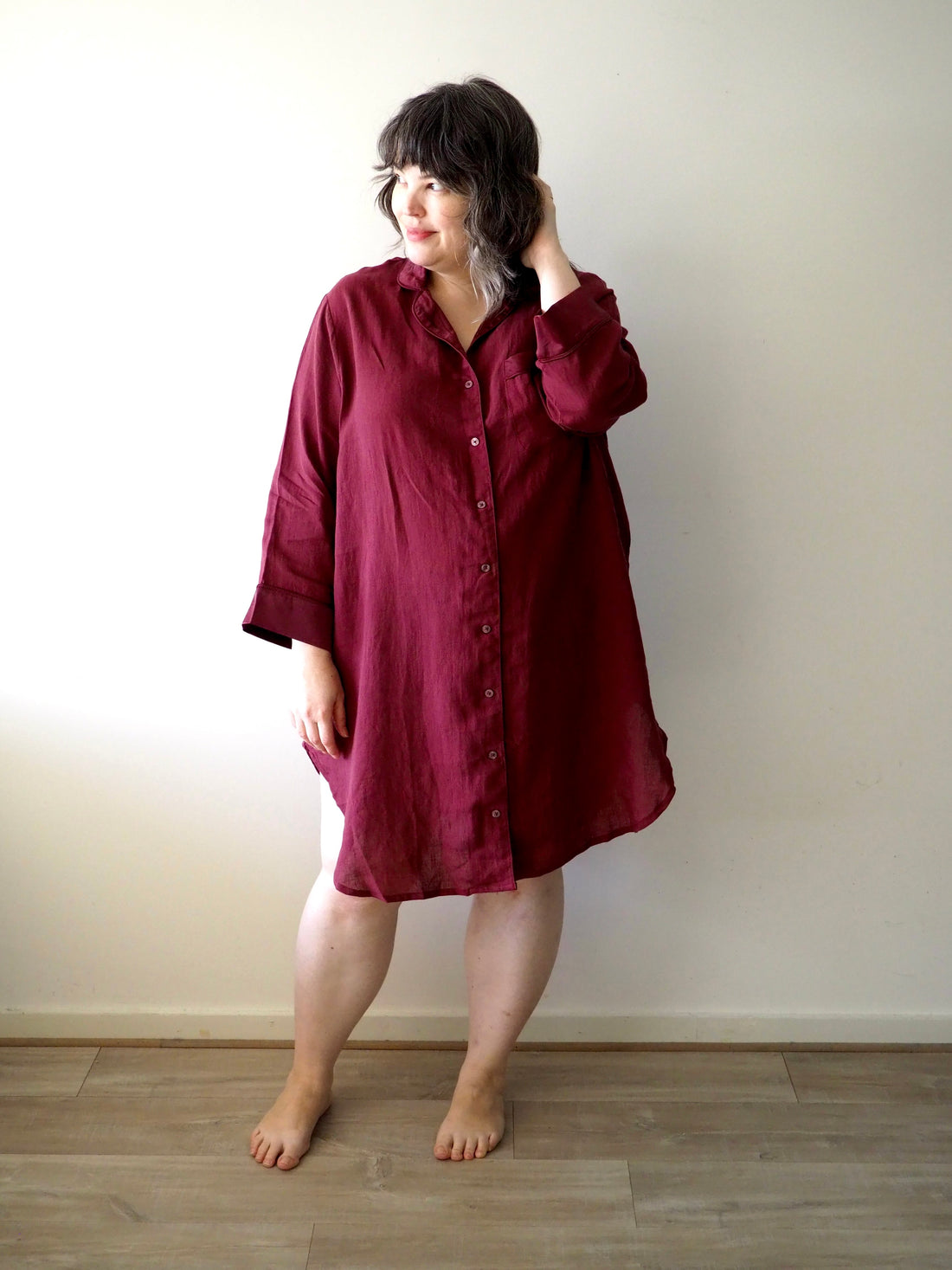 Melanie - Shirt Nightdress - Burgundy