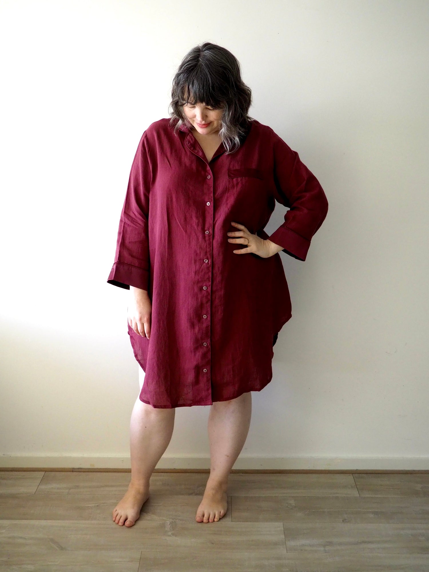 Melanie - Shirt Nightdress - Burgundy