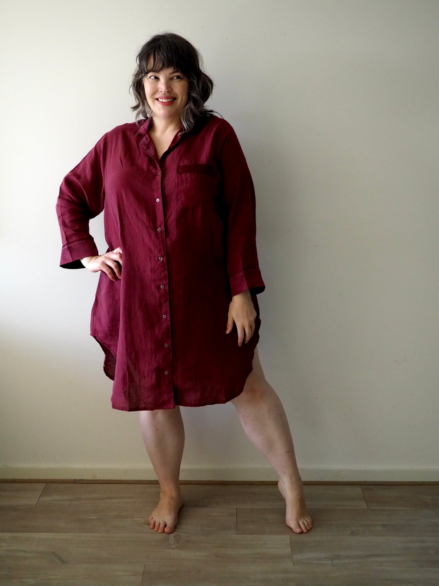 Melanie - Shirt Nightdress - Burgundy