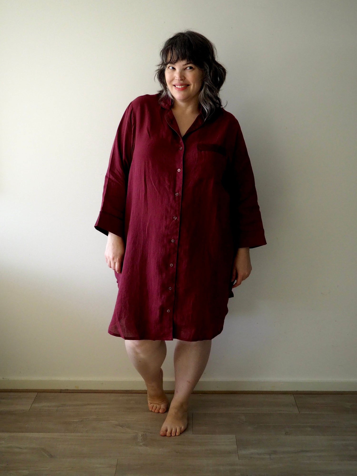 Melanie - Shirt Nightdress - Burgundy