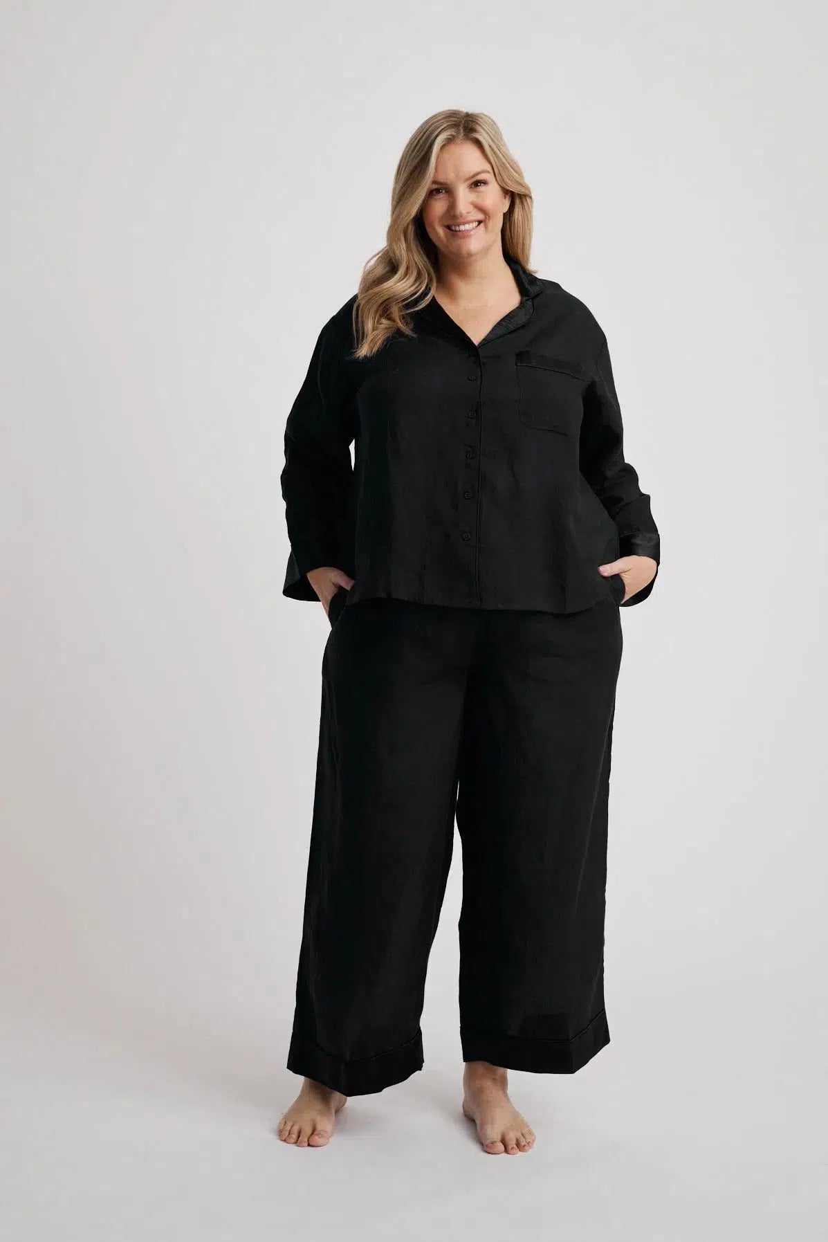 Hera Long Pyjama Set Luxury Loungewear in Black by Hank Hera