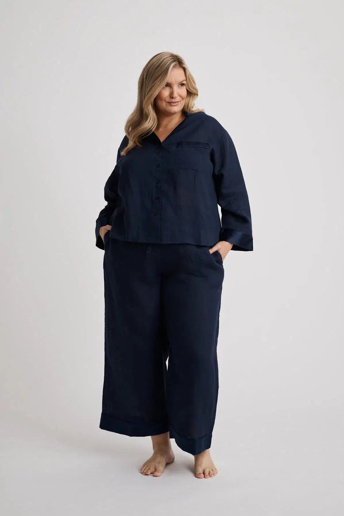 Hera - Pajama Shirt - Long Sleeve - Navy- | - | Hank & Hera