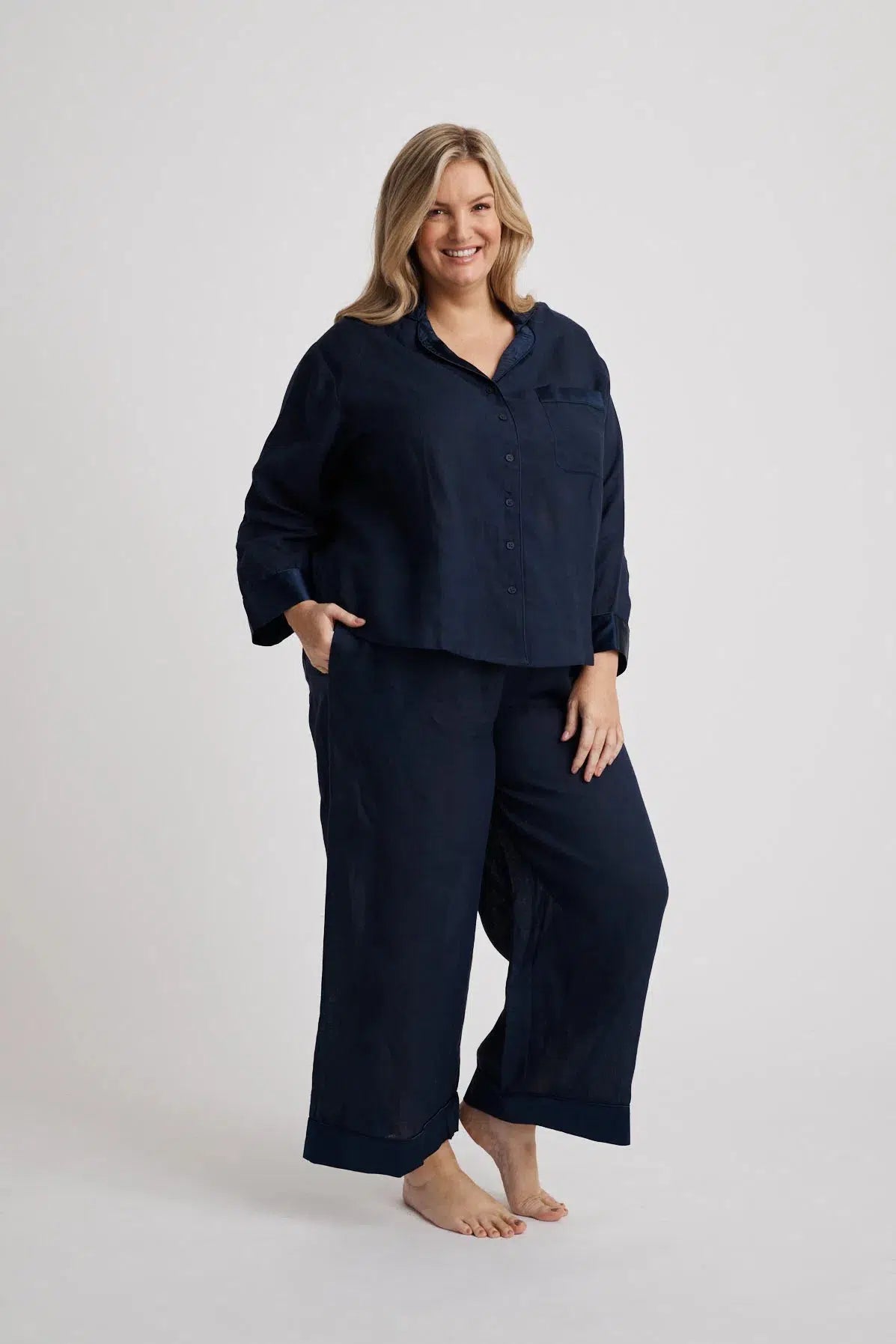 Hera - Pajama Shirt - Long Sleeve - Navy- | - | Hank & Hera